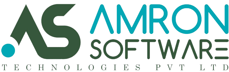 Amron software technologies logo of green or blue colour with white background