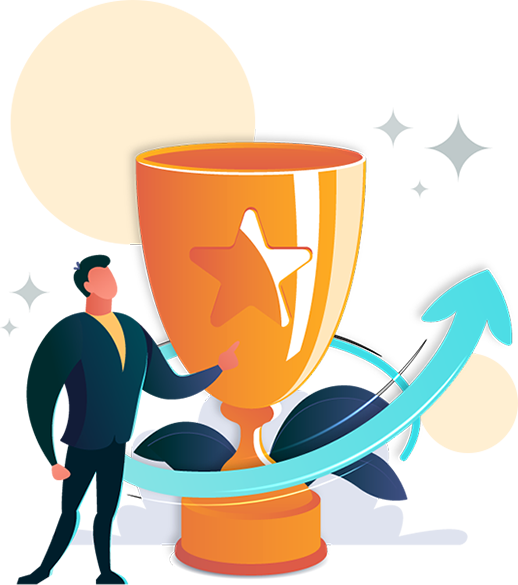 Graphic of Man standing with trophy